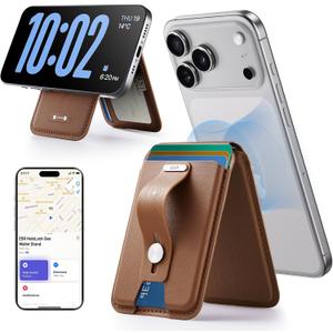 ESR Geo for Magsafe Wallet with Full Find My Functionality,5 Card Holder Stand Grip for Phone Case, RFID Blocking, Magnetic Wallet for iPhone 17e/17/16/15/14/13/12 Series, with Adjustable Stand, Brown