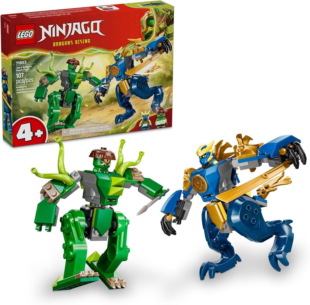 LEGO NINJAGO Jay's Dragon Mech Fight Building Toy - Pretend Play Set for Boys & Girls, Ages 4+ - Includes 2 Minifigures - Gifts for Birthdays - 71853