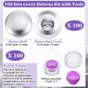 100 Sets Cover Buttons Kit with Tools Size Buttons to Cover Self Cover Buttons with Wire Backs DIY Fabric Cloth Cover Buttons (Size 24/0.59 Inch)