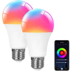 A19 Smart Light Bulb, 9W 900LM RGB+CCT LED Bulb - 16 Million Vibrant DIY Colors, Music Sync via Tuya, Works with Alexa & Google Assistant - 2.4GHz No Hub Required for Home Decor(2Pack)