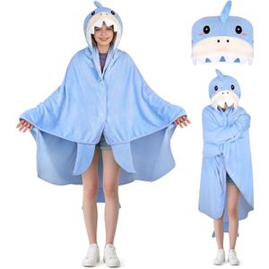 Wearable Hooded Blanket, Soft Hooded Cloak Hoodie Blanket for Women, Adults, Hoodie Blankets Gifts for Mother's Day (Blue)