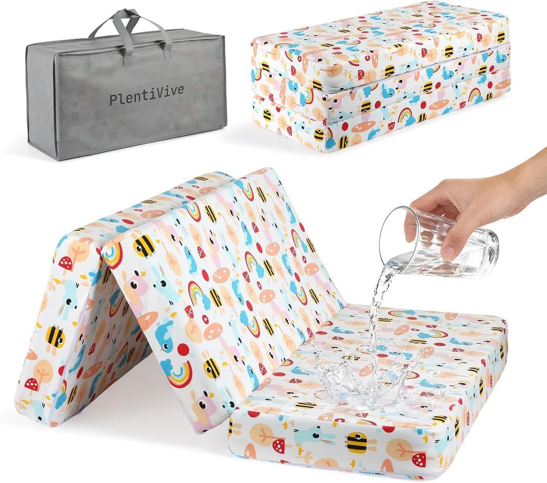 Trifold Pack and Play Mattress 38x26, Dual Sided Foldable Pack N Play Mattress Pad for Baby and Toddler, Playard Playpen Mat, Waterproof Washable Portable Travel Crib Mattress Topper with Carry Bag