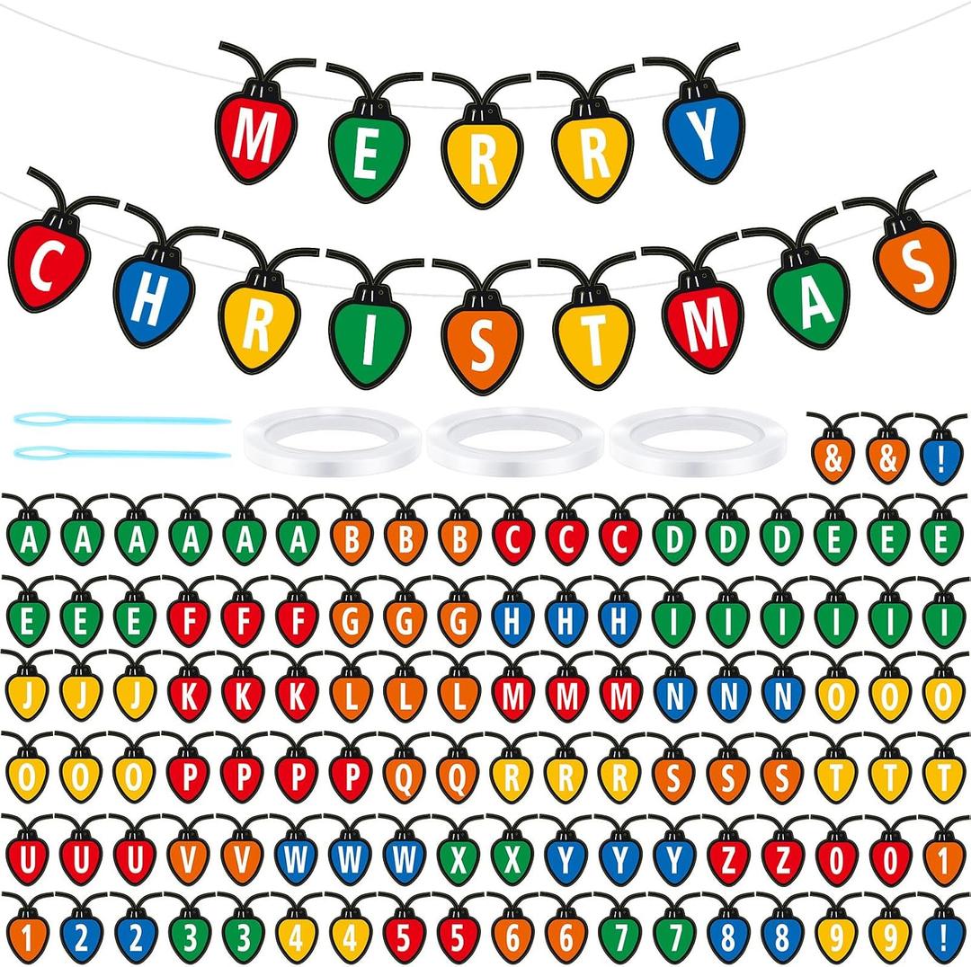 Kosiz 116 Pcs DIY Letter Custom Banner Customizable Banner Kit Merry Christmas Letter Garland Including 111 Letters Numbers 3 Rope 2 Threading Device for Christmas Holiday Party Home Classroom Decor