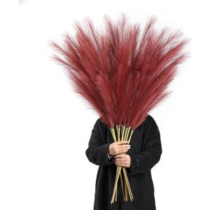 Burgundy Pampas Grass Decor, 8 Pcs 45 Inch Tall Large Faux Pompous Grass, Long Artificial Flowers for Floor Vases, Wedding Centerpieces, Baby Shower and Home Decoration (Burgundy)