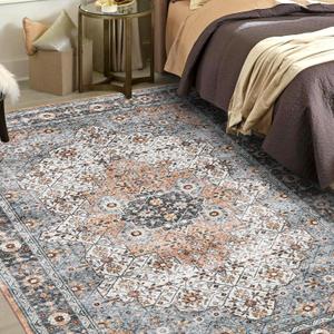 Mcadore 6x9 Area Rugs Washable Boho Rug, Non Slip Carpet for Living Room, Boho Vintage Design Rug, Foldable Soft Low-Pile Rug, Vintage/Multi