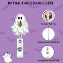 4 x Fall Halloween Badge Reel Cute Ghost Badge Reels Retractable Fall Badge Clip Acrylic Retractable Badge Holder with 360 Rotating Alligator Clip, Funny ID Badge Holder for Nurse Doctor Teacher Student