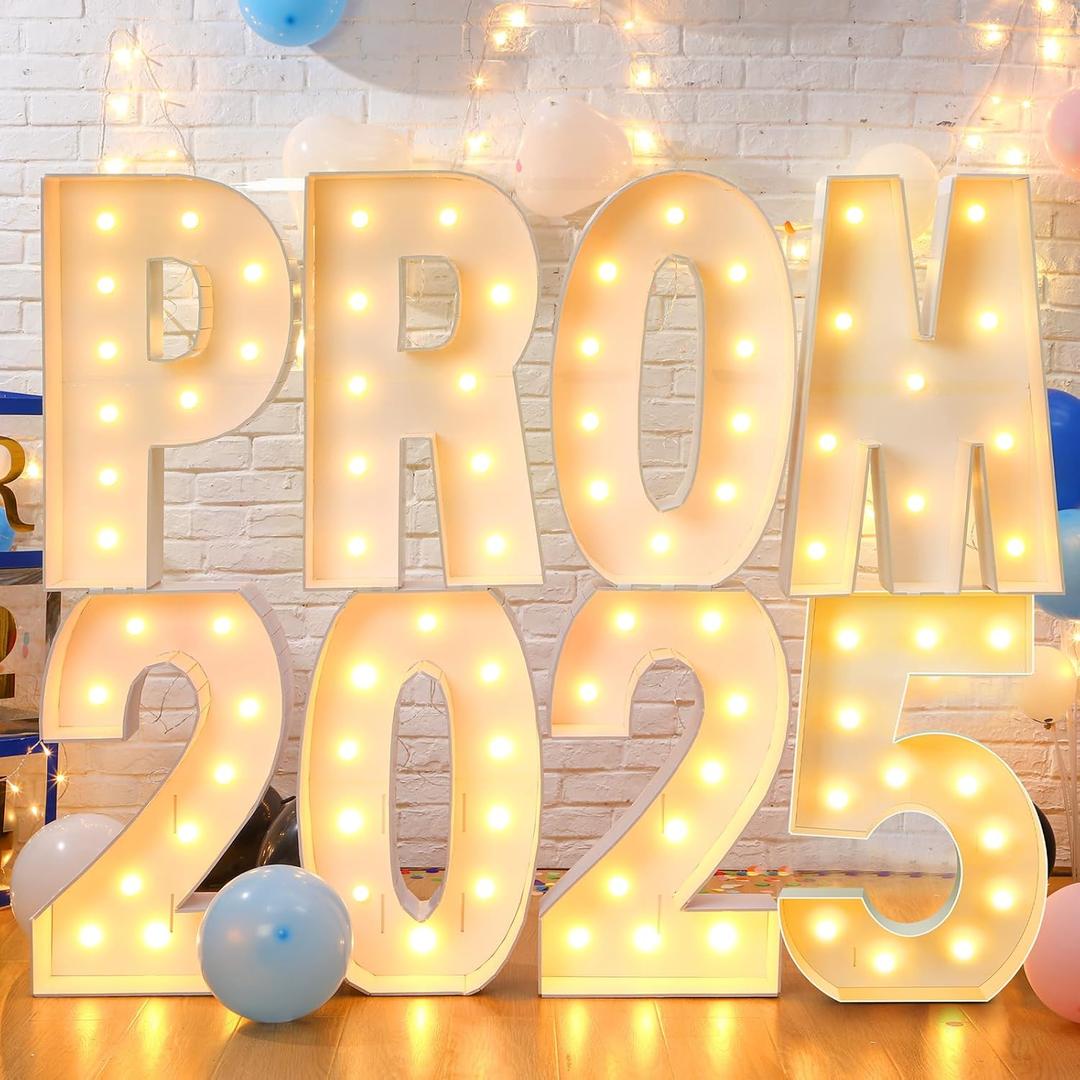 Lemosae 4 ft Graduation 2025 Marquee Decorations Light up Grad Prom Letter Numbers Sign Graduation Party Decorations Balloon Frame with Bracket for Class of 2025 Middle High School College(Prom 2025)