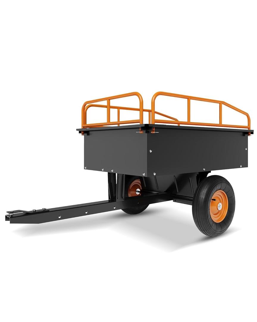 750Lbs Heavy Duty ATV Trailer Steel Dump Cart, 15 Cubic Feet Garden Utility with Removable Sides,Tow Behind Garden Trailer for Lawn Mower & Yard Work