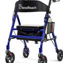 BlessReach Lightweight Foldable Rollator Walker with Seat for Seniors, Blue