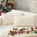 Kevin Textile Set of 2 Oblong Pillow Covers Christmas Plush Striped Corduroy Velvet Rectangular Lumbar Throw Pillow Case 12x20 Cushion Cover for Chair, 30 x 50cm, Creamy White