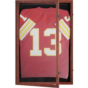 HBCY Creations Mahogany Jersey Frame Display Case - 24x36 Premium Shadow Box with Anti-Theft Lock, Acrylic Window, Solid Wood Frame, Fits, Includes Hanger and Hanging Hardware