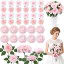 Suncalla 60 Pcs Assorted Silk Artificial Flowers, Faux Fake Full Hydrangea Peony Rose Bouquet with Leaf Stem for Wedding Centerpiece Bridal DIY Craft Baby Shower Party Decor(Pink)