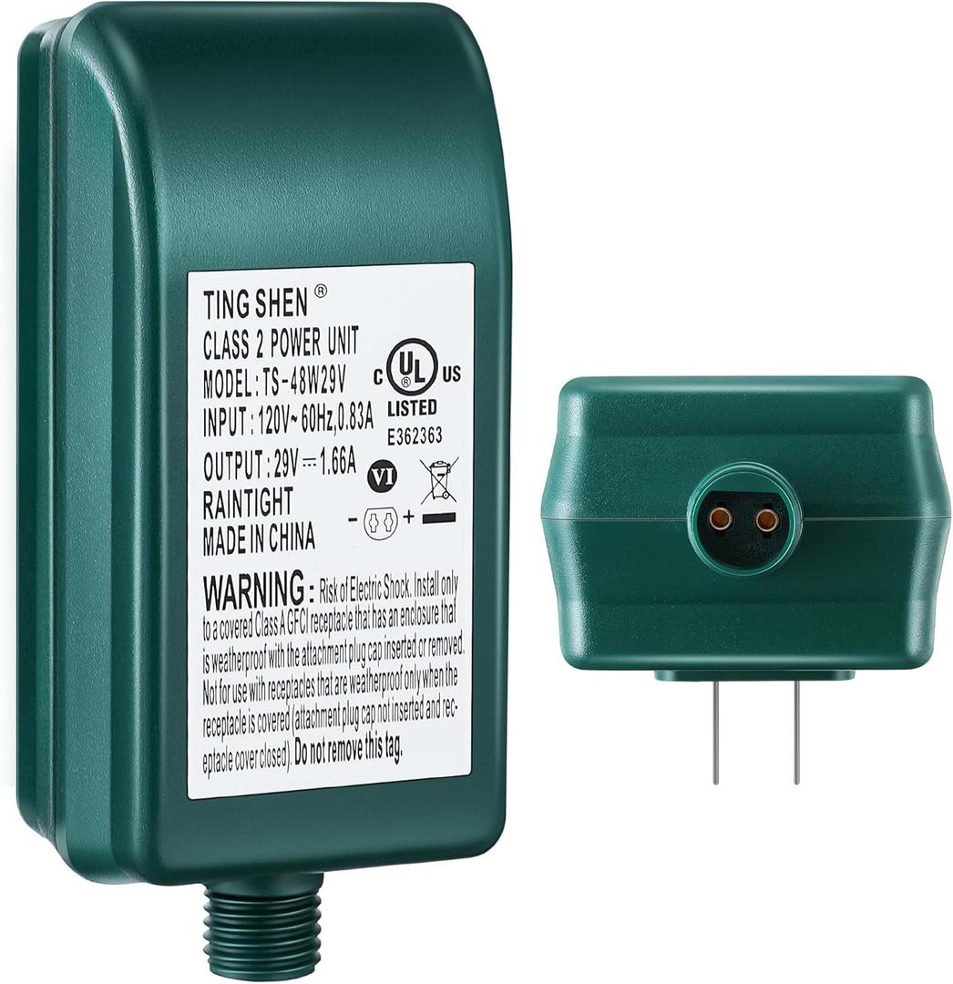 Enhon 29V LED Power Supply, UL Certification LED Transformer Replacement Class 2 Power Supply, Low Voltage Transformer US Plug Adapter for Christmas Tree Light, Green, Right Positive(TS-48W29V)