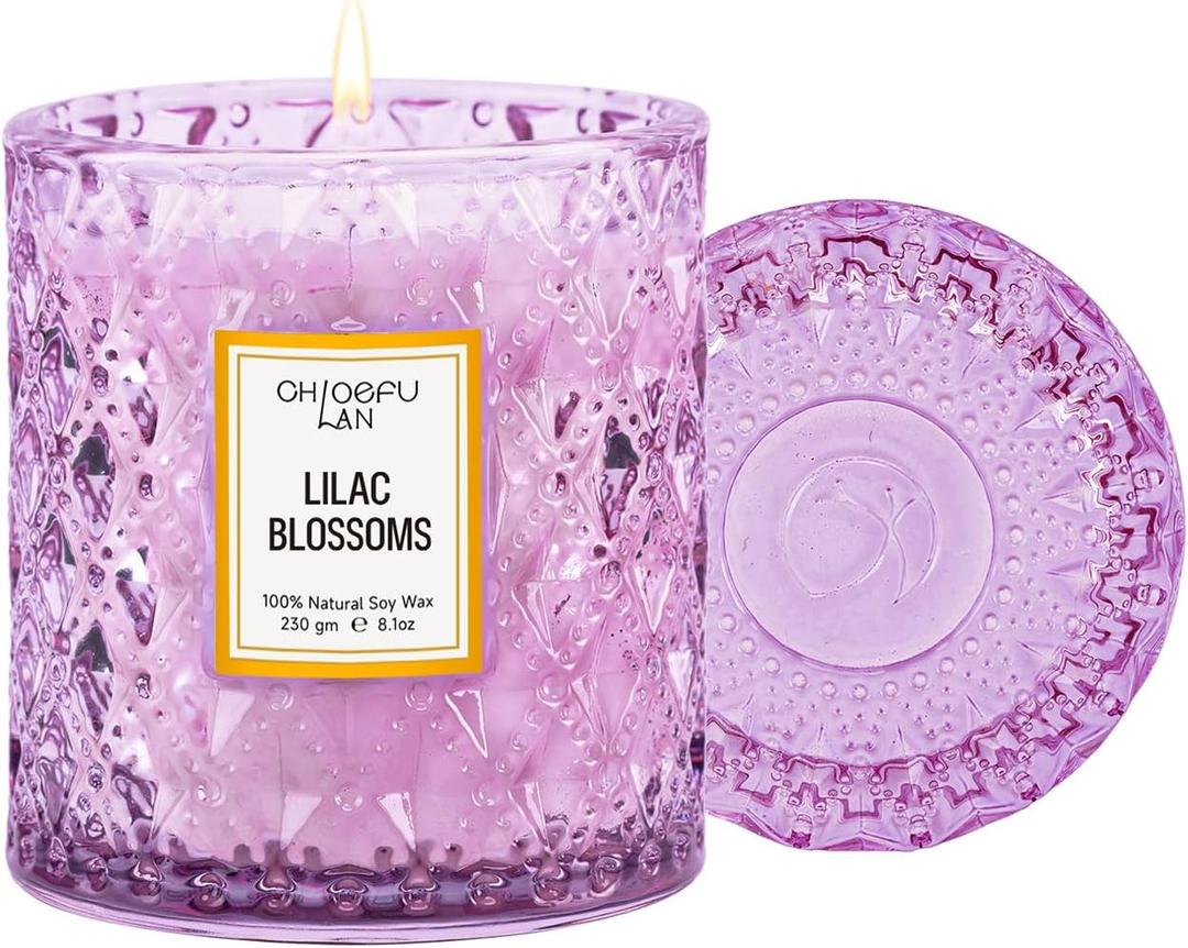 Lilac Blossoms Scented Candle, Highly Floral Fragranced Candle, Natural Soy Wax Candle Gift, Candles Gifts for Women, 55 Hours Long Burning, Home Decorative, 8.1 oz