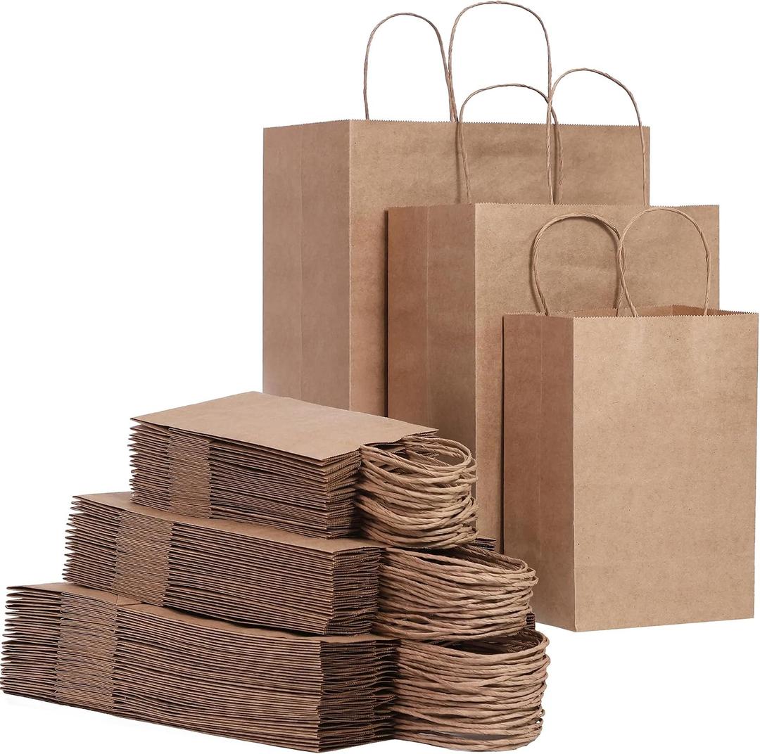 FACEBAG 90-Pack Brown Kraft Paper Bags with Handles Bulk, Assorted Sizes Gift BagsGroceryRetailPartyBirthdayShoppingBusinessGoodyCraftMerchandise Take Out Sacks