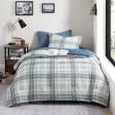 AMBERSPACE Twin XL Comforter Set, Blue Grey Plaid Bedding Set 5 Piece for Boys Girls Teen, Classic Homestead-Style Kids Comforter Set Bed in A Bag with Sheets, Pillowcase & Sham