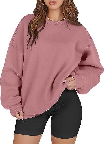 ATHMILE Oversized Sweatshirt for Women Crewneck Fleece Long Sleeve Pullover Hoodies Tops Fall Fashion Outfits Clothes 2025
 Size XL Pink