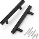 KNOBWELL 6 Pack 3-1/2" Black Cabinet Door Handles, Stainless Steel Kitchen Cupboard Dresser Drawer Handle Pulls, Hole Center 3.5in(90mm), Overall Length 5-3/5 inch