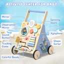 Ocean-Themed Wooden Baby Walker with Activity Center, Montessori Push Walker Toy for Babies 18 Months, Safe First Steps Baby Walking Aid for Boys & Girls