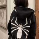 Women Men Oversized Harajuku Y2K Spider Graphic Hoodie Long Sleeve Full Zipper Jacket Coat Casual E Girl (L)