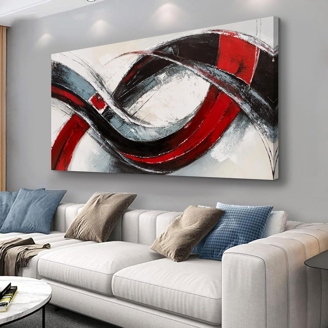 Abstract Canvas Wall Art for Living Room Framed Artwork Wall Decor for Bedroom Office Wall Decor Black and Red Paintings Wall Pictures Artwork Modern Aesthetic Home Decor 20x40 In