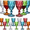 Zhehao 16 Pcs Acrylic Vintage Wine Glasses 12 oz Embossed Pattern Colored Wine Glasses Shatterproof Reusable Drinkware Set Champagne Plastic Goblets Clear Drinking Cups for Wedding Party Bar 5 Colors