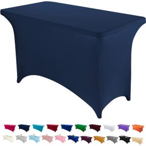 Peomeise 4FT Spandex Table Cover Rectangular Stretch Spandex Tablecloth (Navy,4FT) 