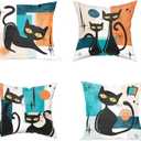 Black Cat Pillows Retro Atomic Cat Cushion Covers Mid Century Pillow Covers Halloween Throw Pillow Covers 20x20 for Modern Living Room Decor Set of 4