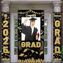 3 Pcs Personalized Graduation Door Banner with Photo Class of 2025 Congrat Grad Porch Sign 25.6 x 31.5''Graduation Door Banner Door Cover for College High School Graduation Party Supplies(Black, Gold)