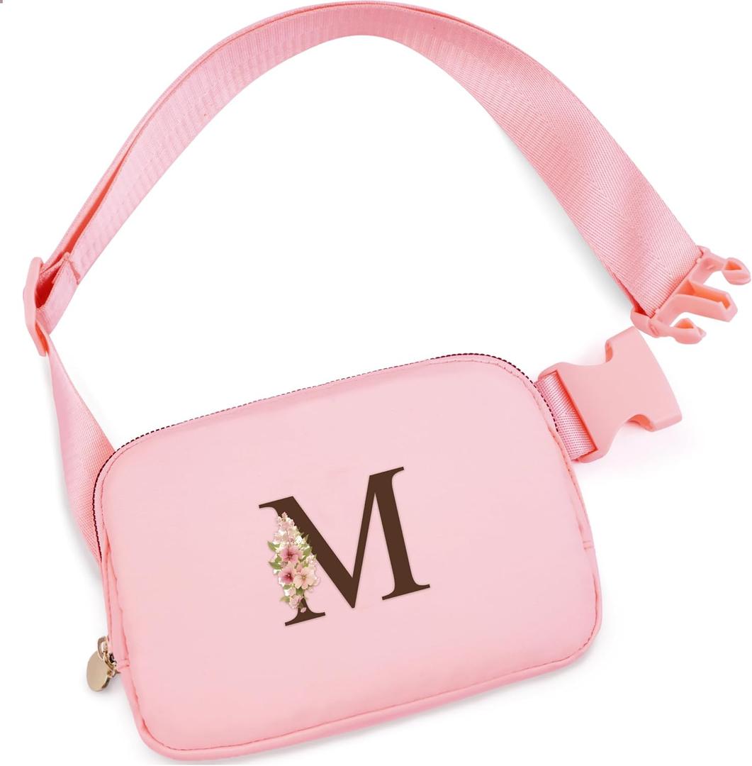 Dance Recital Gifts for Girls 8-12,Dance Bag for Girls Teen Kids - Belt Bag Crossbody Bags for Girls Women,Small Waist Packs Kids Fanny Pack,Initial Flower M,Peach Bag