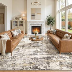 Area Rugs for Living Room: 10x14 Abstract Washable Rug Modern Neutral Large Soft Stain Resistant Non-Slip Backing Machine Table for Bedroom Dining Room Indoor Home Office Carpet - Gold Brown