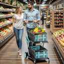 Collapsible Shopping Cart with Wheels, 200 lbs Foldable Shopping Cart with 2 Storage Crate, Multi Use Functional Grocery Cart with Foot Brake for Groceries/Office/Warehouse/Supermarket, Blue