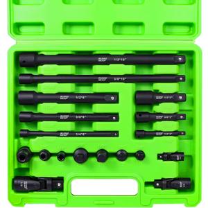 18-Piece Impact Socket Extension Set - 1/4" 3/8" 1/2" Drive Socket Extension Bars, Includes Ratchet Extension Set, Socket Adapter Set, Swivel Universal Joints & Impact Coupler, CR-V Steel
