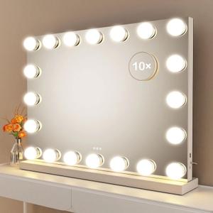 Vanity Mirror with Lights, 22.8WX18.2L Tabletop Hollyhood Makeup Mirror with USB & Type-C Charing, Hollywood Lighted Mirror with 20 Dimmable LED Bulbs,Touch Control,Metal Frame,White