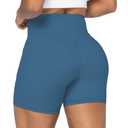 Sunzel No Front Seam Biker Shorts for Women with Pockets, Yoga Workout Gym Bike Shorts with Tummy Control 5" Inseam Blue Gray Small