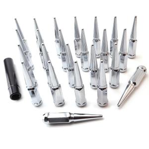 24PCS M14 x 1.5 Chrome Cone/Conical Bulge Seat Wheel Spike Lug Nuts with 1 Socket Key Compatible with Ram 1500 2012-2022, F-150 2015-2017, F-250 F-350 2003-2016, Chevy Silverado Sierra 1999-2019