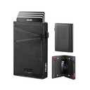 Mrain Men's Slim Premium Leather Wallet Pop Up Card Holder RFID Blocking Metal Wallet with Push Button Minimalist Design for Credit Card Holder Magnetic Closure (Black)