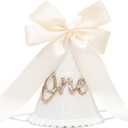 Boho Beige Bow Half Birthday hat-1/2 Birthday Decorations,Glitter Number Cone Hat,Princess Hat,Photo Props Cake Smash