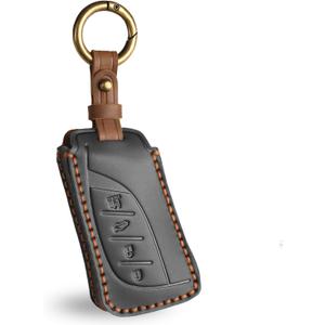 OLLEN Screws-Free Premium Leather for Key Fob Cover, Fit for Lexus ES LS LC RX NX LX TX GX Series 2018-2026, Key Holder Protector, Black