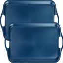 KINGEN 2-Pack Navy Blue Bamboo Fiber Serving Trays - 18×13-inch Extra Large w/Handles Tray, Platters for 4th of July, Christmas, BBQ, Picnic, Outdoor Dining - Durable, Lightweight (Classic Blue)