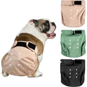 Langsprit Frenchie Female Dog Diapers No Tail Hole,Reusable Puppy French Bulldog Diapers Female for Period Heat,Washable Small Medium Large SizeLarge (Pink,Green,Black)