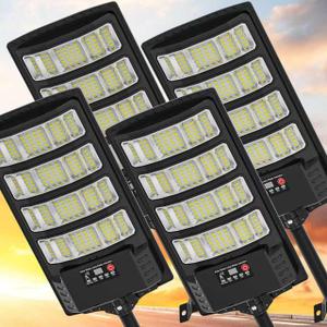 Solar Street Lights Outdoor Waterproof , 52000LM 320 Angle Flood light, 5730 LED Solar Parking Light with Motion Sensor and Remote Control for Outdoor, Streets, Courtyards, Parking Garages, 4Pack