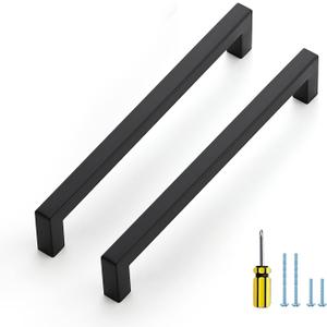 Ravinte 5 Pack Square Cabinet Pulls 7-1/2 Inch Black Kitchen Cabinet Handles Matte Black Kitchen Hardware for Drawer Pulls Drawer Handles Come with Screwdriver