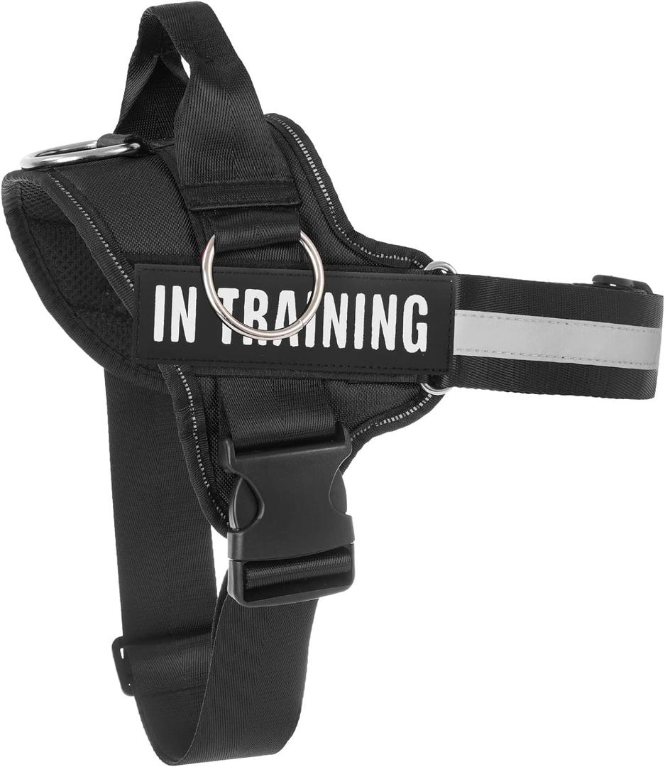 Essential Dog Harness, No Pull Pet Harness with 3 Side Rings for Leash Placement, No Choke, Reflective, Adjustable Pet Vest, Easy On-Off & Improved Control Handle, Training, Walking, Running (M (Neck:18-26", Chest:21-25"), Black)
