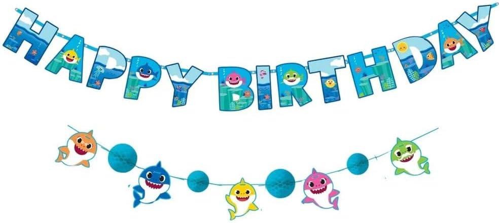 Party Banner Kit (Pack of 2) - Easy to Hang Colorful Party Supplies, Ideal Party Decorations for Birthdays, Pokemon Themed Events & Kid's Parties, Baby Shark