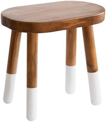 JOLLYMER Dip-Dyed Teak Stool Solid Wood Indoor Outdoor Shower/Bath/Spa Handmake Teak Bench