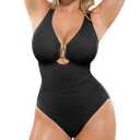 SHAPELLX Tummy Control Swimsuits for Women U Wire Bathing Suit 1 Piece Slimming Swimsuit Cutout Ruched Swimwear Black, XL