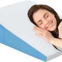 Wedge Pillow for Sleeping, 7.5" Bed Wedge After Surgery, Back Pain Relief, Memory Foam Pillow Triangle Incline Wedge for Back Support, Leg Elevation (White-blue)