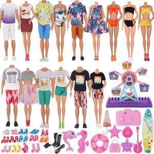 EuTengHao 78Pcs Doll Clothes and Accessories for 11.5 Inch Girl Doll and 12 Inch Boy Includes 28 Wear Clothes Shoes and Couple's Sky Wheel Surfboard Hat for Summer Style Accessories