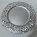13" Elegant Charger Plate Durable Plastic Dinner Plates Set - 100 PCS Retro European Style in Silver for Wedding, Party, Christmas Table Decoration